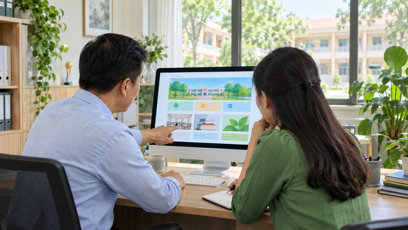 Góc làm việc minh họa chủ đề công ty thiết kế website trường học